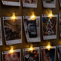 Гирлянда &laquo;Нить&raquo; 2 м роса с насадками &laquo;Прищепки-цыплёнок&raquo;, IP20, серебристая нить, 20 LED, батарейки ААх2 (нет в комплекте), свечение тёплое белое