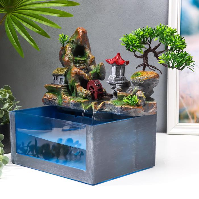 Фонтан настольный от сети, подсветка + аквариум Фонтан настольный от сети, подсветка + аквариум "Пагода на вершине" 32х21х30 см