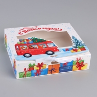 Коробка новогодняя складная &laquo;Новогодний автобус&raquo; 20 х18 х 5 см, Новый год