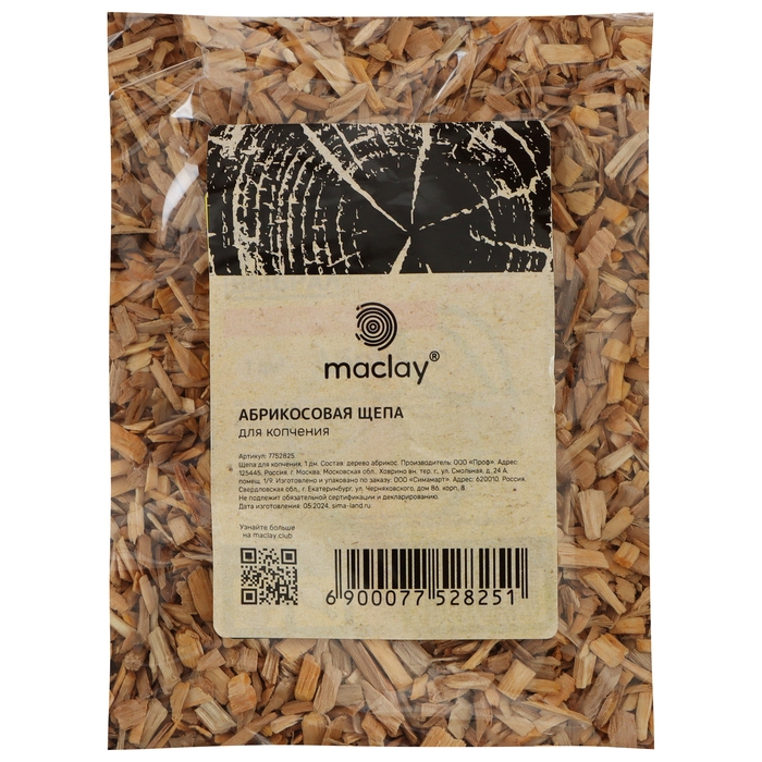 Щепа для копчения Maclay &laquo;Абрикос&raquo;, 210&plusmn;30 г