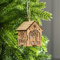 Ёлочная игрушка «Домик с оленем», от батареек, свечение тёплое белое Ёлочная игрушка «Домик с оленем», от батареек, свечение тёплое белое