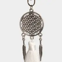 Брелок-кисточка "Ловец снов" 17 см, цв. белый, серебристый