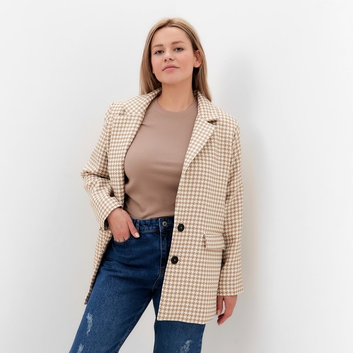 Пиджак женский, цвет светло-бежевый, гусиная лапка, размер 56 Пиджак женский, цвет светло-бежевый, гусиная лапка, размер 56