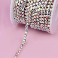 Цепь со стразами, с голографией, металл, стекло, 3,5 мм, 9 ± 1 м, цвет серебряный Цепь со стразами, с голографией, металл, стекло, 3,5 мм, 9 ± 1 м, цвет серебряный