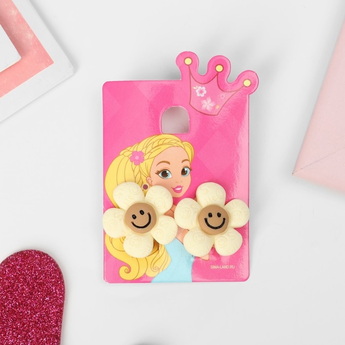 Клипсы детские &laquo;Выбражулька&raquo; цветок смайл, цвет бежево-коричневый