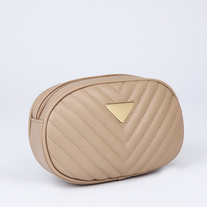 Сумка женская поясная с прострочкой 20х13х6 см, цвет бежевый