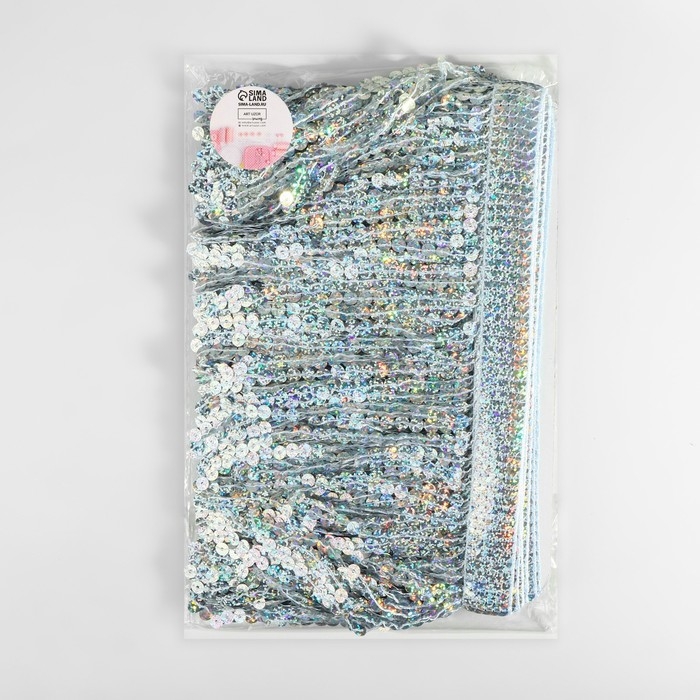 Тесьма с пайетками &laquo;Бахрома&raquo;, с голографией, d = 6 мм, 16 см, 4,5 &plusmn; 0,5 м, цвет серебряный