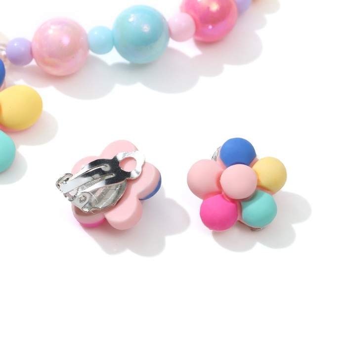 Набор детский &laquo;Выбражулька&raquo; 4 предмета: клипсы, бусы, браслет, кольцо, цветочек, цветной