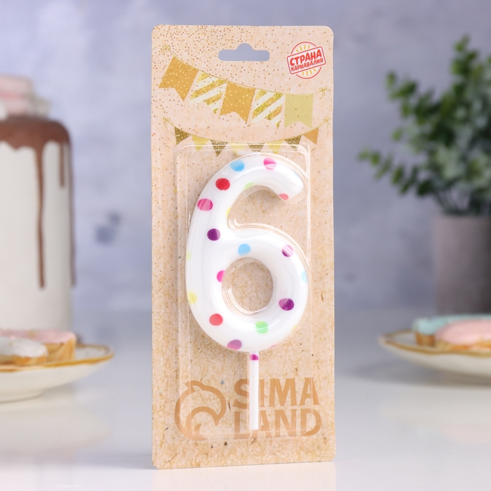 Свеча в торт на день рождения &laquo;Конфетти&raquo;, цифра "6" , ГИГАНТ, 9 см