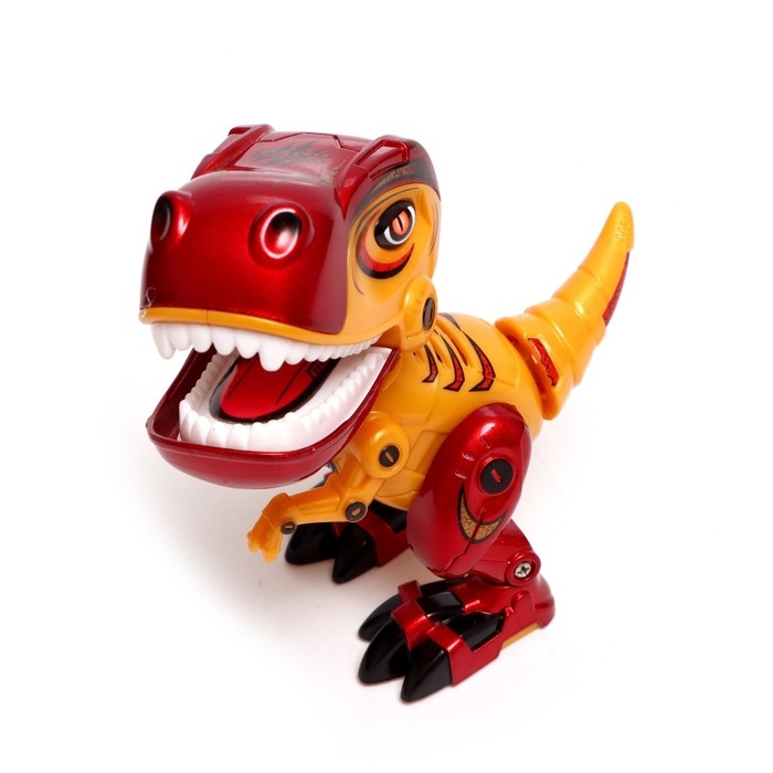 Робот «динозавр Динобот», интерактивный: реагирует на касания, световые и звуковые эффекты, на батарейках, жёлтый Робот «динозавр Динобот», интерактивный: реагирует на касания, световые и звуковые эффекты, на батарейках, жёлтый