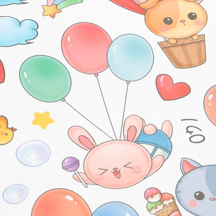 Наклейка пластик интерьерная цветная ростомер Наклейка пластик интерьерная цветная ростомер "Зверята в облаках" 45x60 см