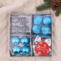 Набор украшений пластик 16 шт "Карнавал" (4 бантика,4 шишки,8 шаров) серебро, голубой Набор украшений пластик 16 шт "Карнавал" (4 бантика,4 шишки,8 шаров) серебро, голубой