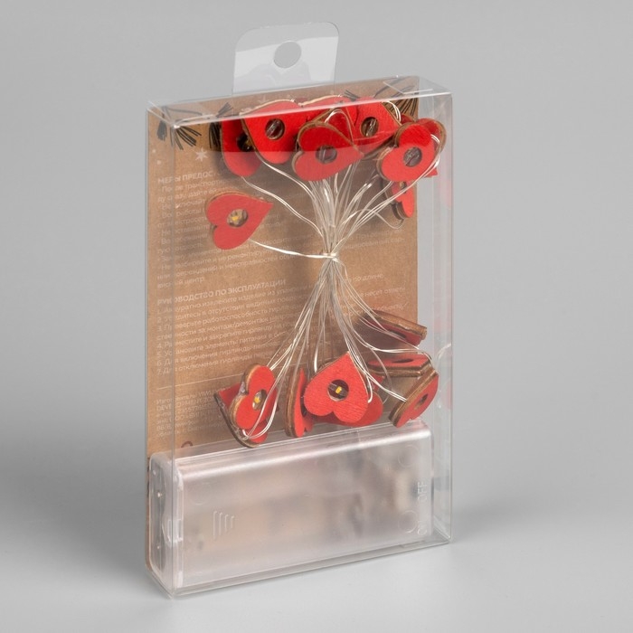 Гирлянда &laquo;Нить&raquo; 2 м роса с насадками &laquo;Сердце&raquo;, IP20, серебристая нить, 20 LED, батарейки ААх2 (нет в комплекте), свечение тёплое белое