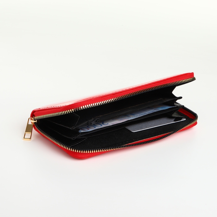 Кошелёк женский на молнии, лакированный, цвет красный Кошелёк женский на молнии, лакированный, цвет красный