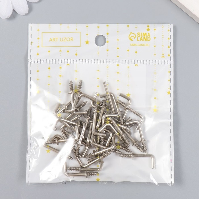 Крючок металл (набор 40 шт) серебро 2,5х0,5 см, МИКС