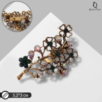 Брошь &laquo;Цветы&raquo; на веточке, цвет изумрудно-радужный в чернёном золоте