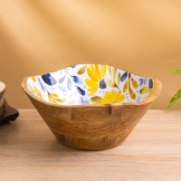 Салатник "Желтые и синие цветы" дерево манго 29х29х11 см