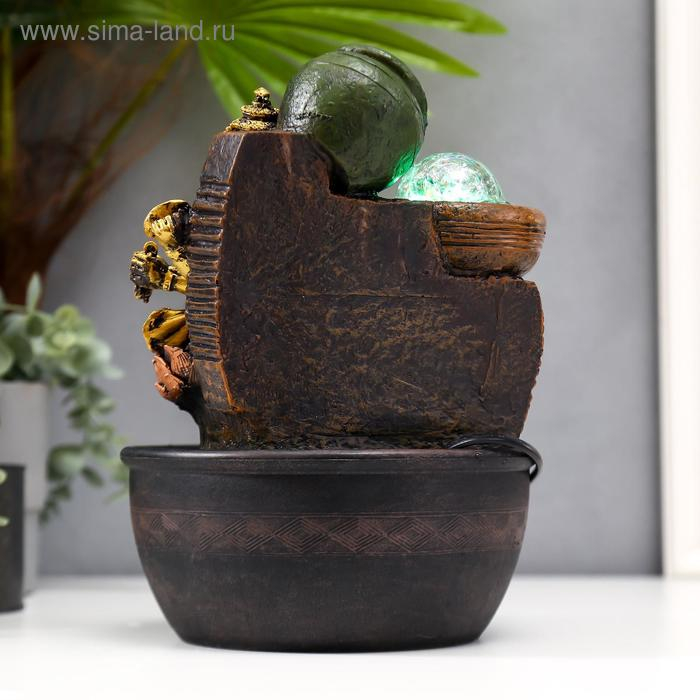 Фонтан настольный от сети, подсветка "Золотой Ганеша в лотосе у водопада" 28х19х19 см