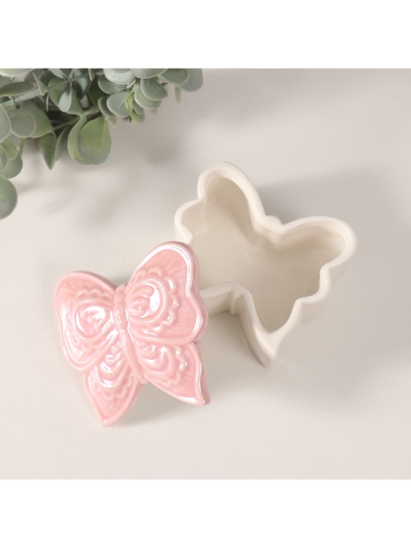 Шкатулка керамика "Бобочка фигурная" розовый перламутр 7,3х7,3х4,5 см