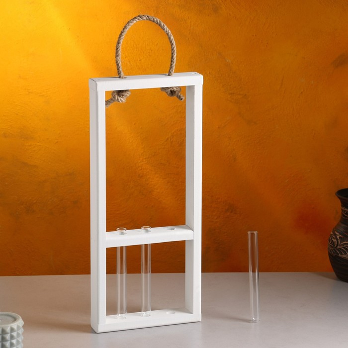 Кашпо деревянное 18×5×40 см с 3 колбами 15 см Кашпо деревянное 18×5×40 см с 3 колбами 15 см "Рамка Экстра", ручка, белый Дарим Красиво