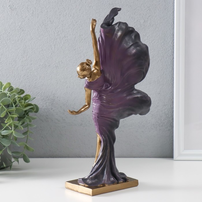 Сувенир полистоун "Балерина в летящем фиолетовом платье" бронза 19х7,5х30,5 см