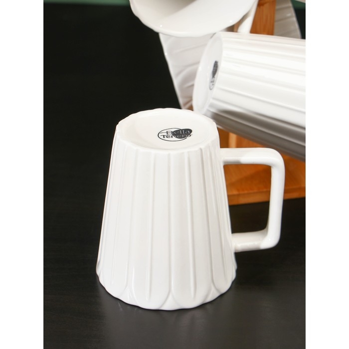 Набор фарфоровых кружек на бамбуковой подставке BellaTenero &laquo;Тюльпан&raquo;, 6 предметов: 300 мл, цвет белый