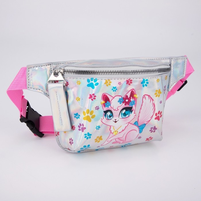Сумка детская поясная &laquo;Котёнок&raquo; на молнии, серебристая