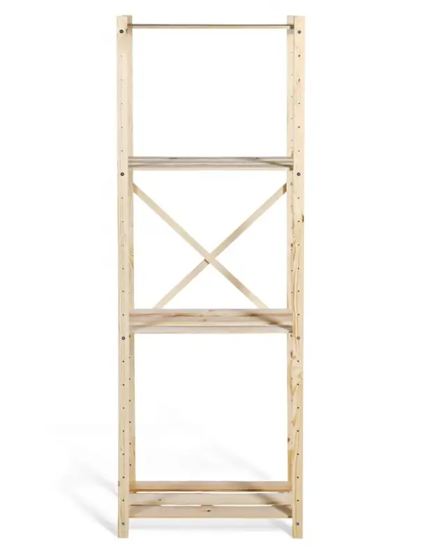 Стеллаж деревянный, 4 полки, 140&times;50&times;28 см, напольный, с регулируемыми полками