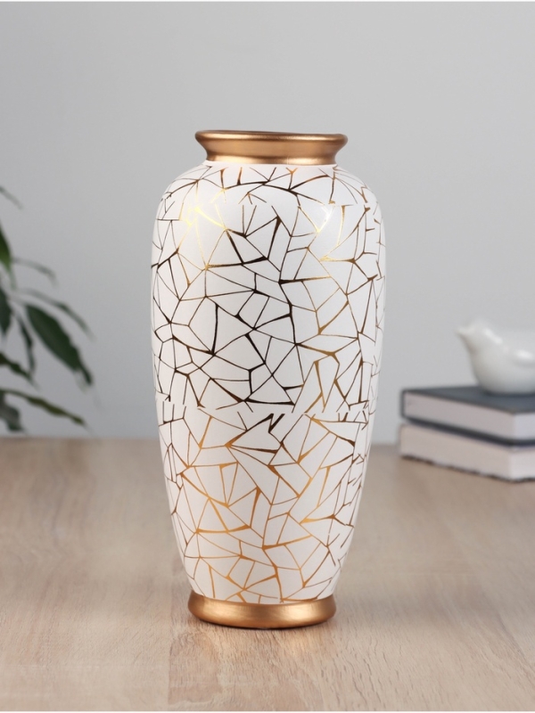 Ваза керамика настольная "Метте" d-7см, 23х9 см, золотисто-белый