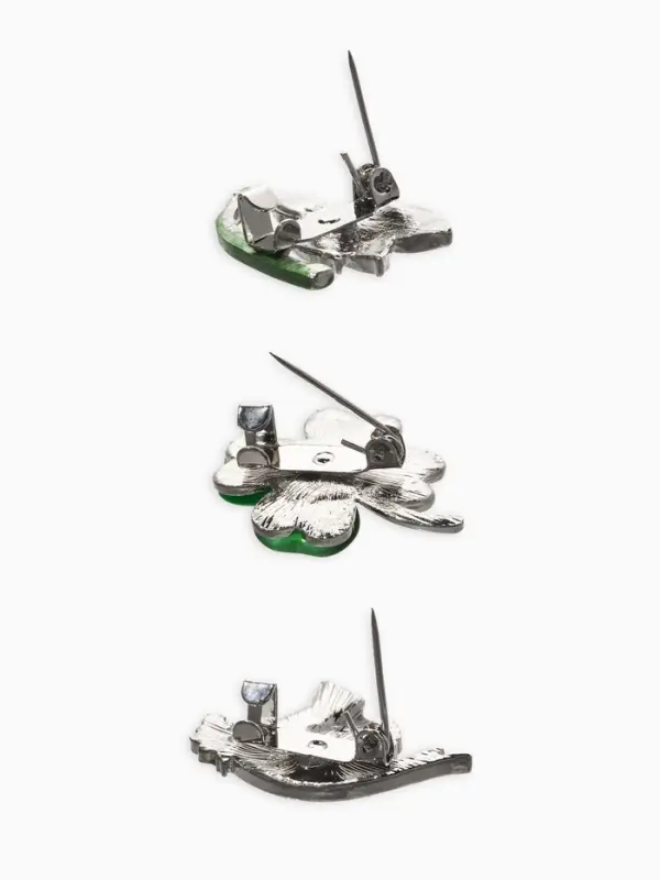 Броши "Голубь, клевер, подснежник" (набор 3шт), цветной в серебре