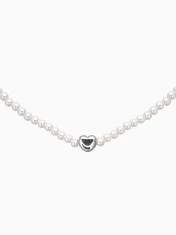 Чокер &laquo;Стразик&raquo; сердце и жемчужные бусины, белый в серебре, 36 см + 5 см доп, цепочка