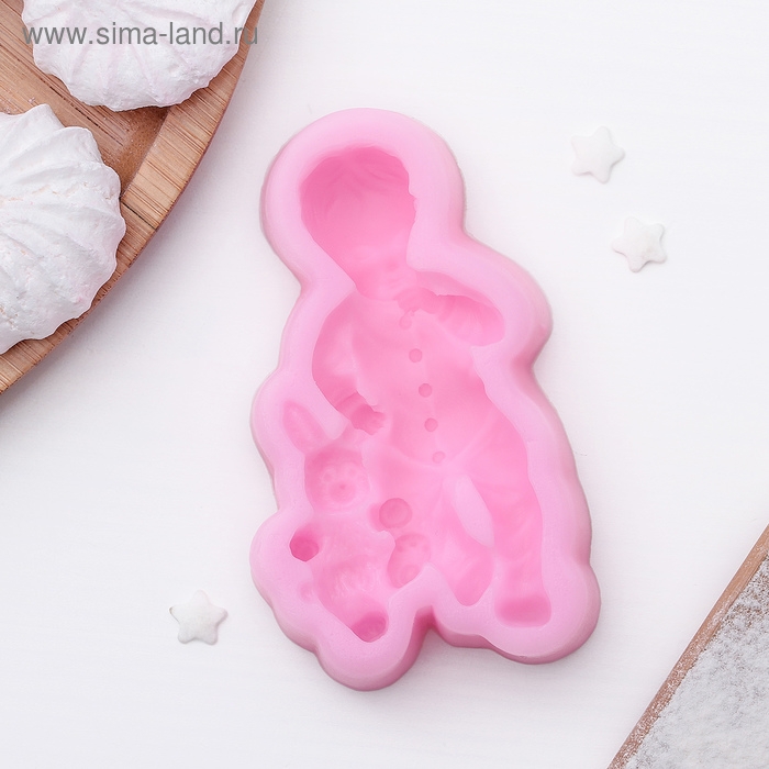 Молд &laquo;Мальчик и зайчик&raquo;, силикон, 9,1&times;5,4&times;2,1 см, цвет розовый