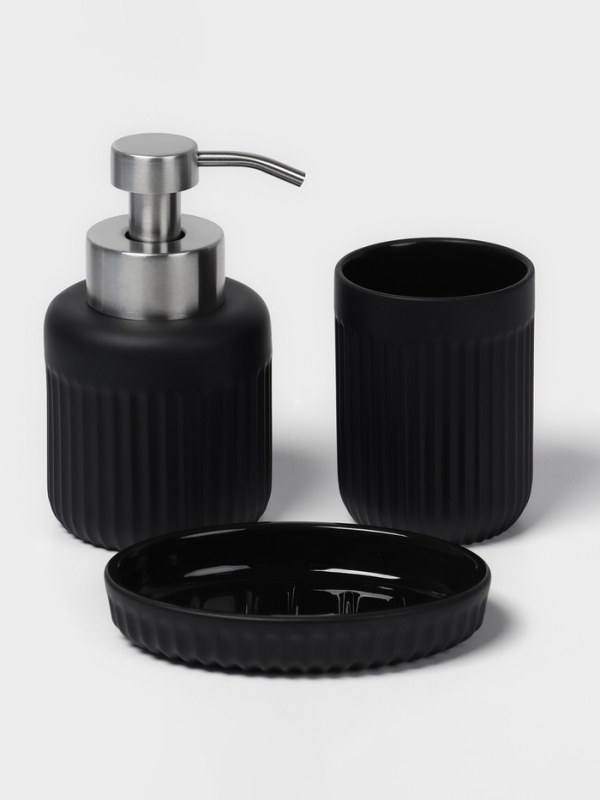 Набор для ванной "Блеск" 3 предмета (дозатор для мыла, стакан, мыльница)