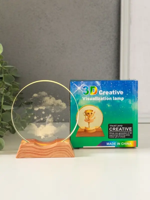 Сувенир стекло свет "Диск. Облако со звёздами" 5хLED d=10 см, USB 10х4х11,4 см