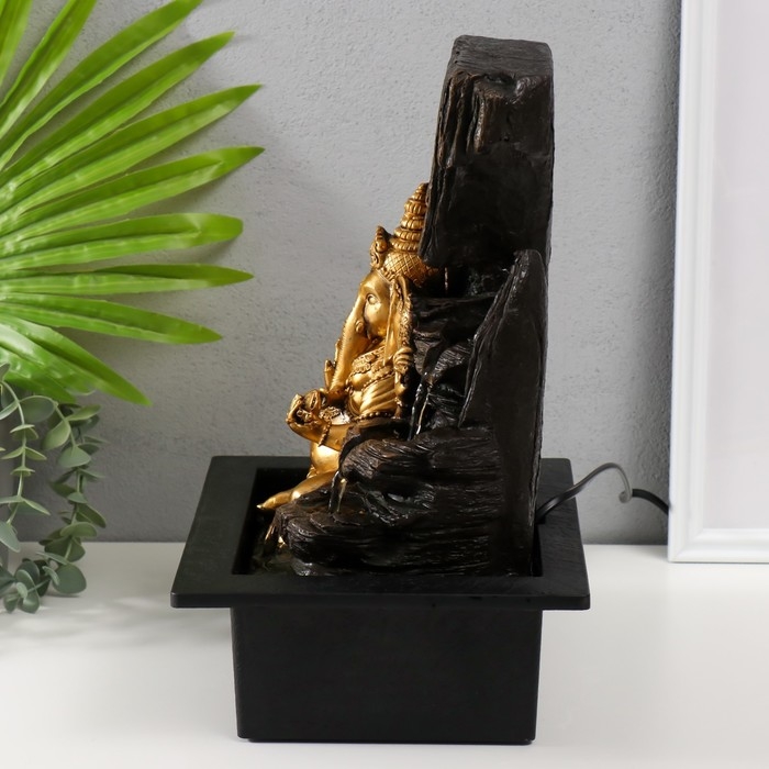 Фонтан настольный от сети, подсветка Фонтан настольный от сети, подсветка "Золотой Ганеша в гроте" 25х20х33 см