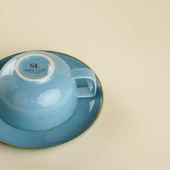Чайная пара фарфоровая SL Home &laquo;Аззура&raquo;, 2 предмета: чашка 300 мл, блюдце d=16,5 см, цвет бирюзовый