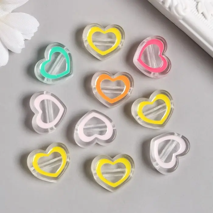 Бусина для рукоделия и плетения &laquo;Арт Узор. Сердечко с цветной обводкой&raquo;, акрил, 2&times;2.2&times;2.2 см, МИКС