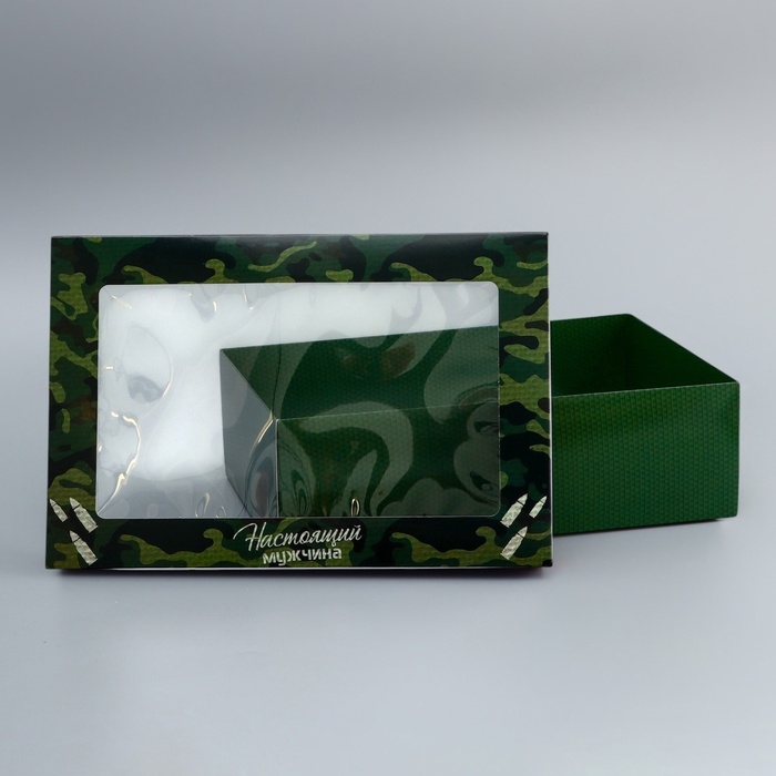 Коробка складная, крышка-дно, "23 Февраля", 30 х 20 х 9 см с окном