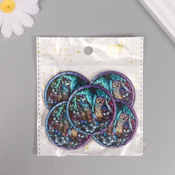 Декор для творчества дерево "Две совы в ночном лесу" 4,6х4,6х0,3 см