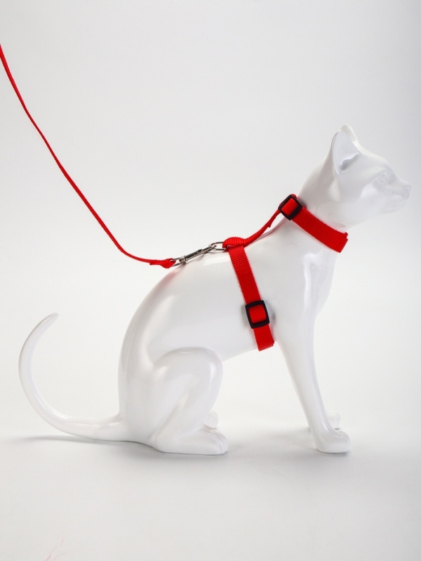 Комплект для кошек, ширина 1,5 см, ОШ 16,5-27 см, ОГ 21-35 см, поводок 120 см, красный