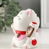 Копилка керамика "Манэки-нэко - иероглиф удача" розовый 7,2х8,3х10 см