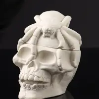 Шкатулка с крышкой "Череп" 10х9х8 см, натуральный, гипс