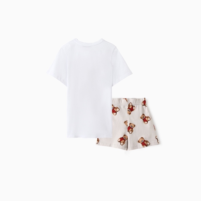 Пижама детская (футболка и шорты) KAFTAN "Мишка в шарфе" размер 36 (134-140 см)