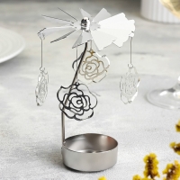 Подсвечник вращающийся "Карусель с цветами", серебряная, металл