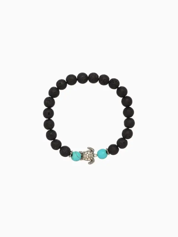Браслет "Черепашка" камень пирит, лава, длина 18 см, цв. чёрный, бирюзовый