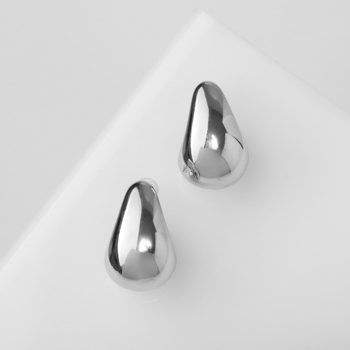 Серьги пластик &laquo;Капля&raquo; структура мини, цвет серебро