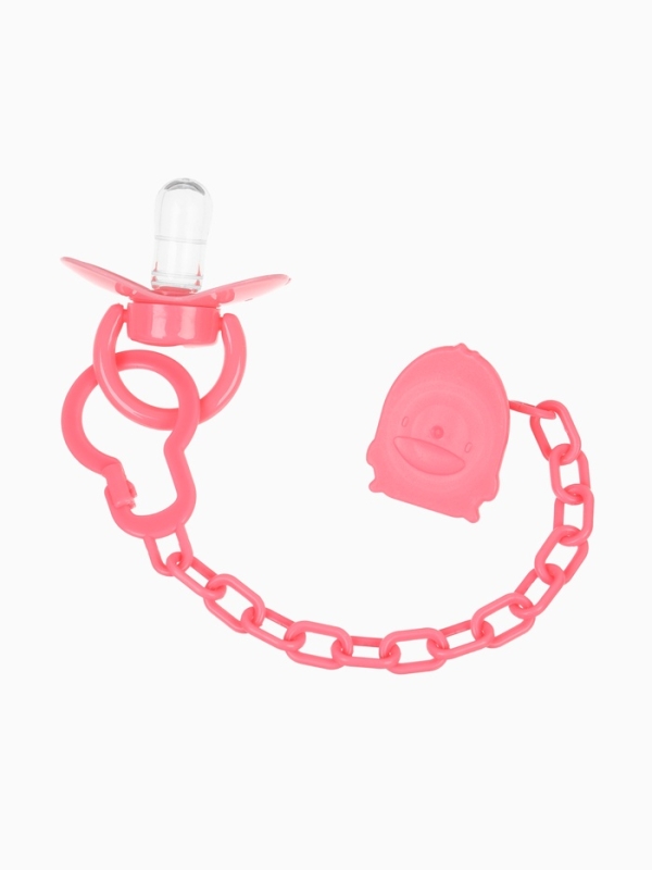 Пустышка классическая, с держателем, +0мес., цвет розовый