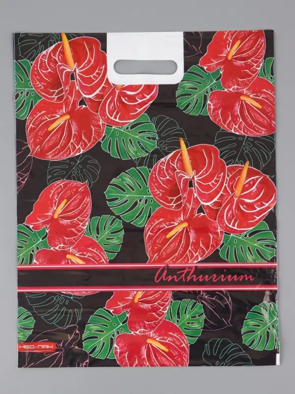 Пакет "Антуриум , полиэтиленовый с вырубной ручкой 38х47 см, 60 мкм
