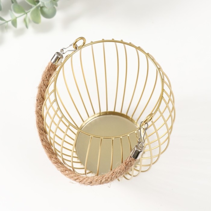 Подсвечник металл, текстиль на 1 свечу "Корзина" d=10 см бронза 15х15х17 см