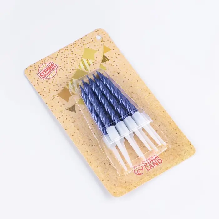 Свечи в торт &laquo;Спираль&raquo;, 10 шт., средние, 5 см, синий металлик